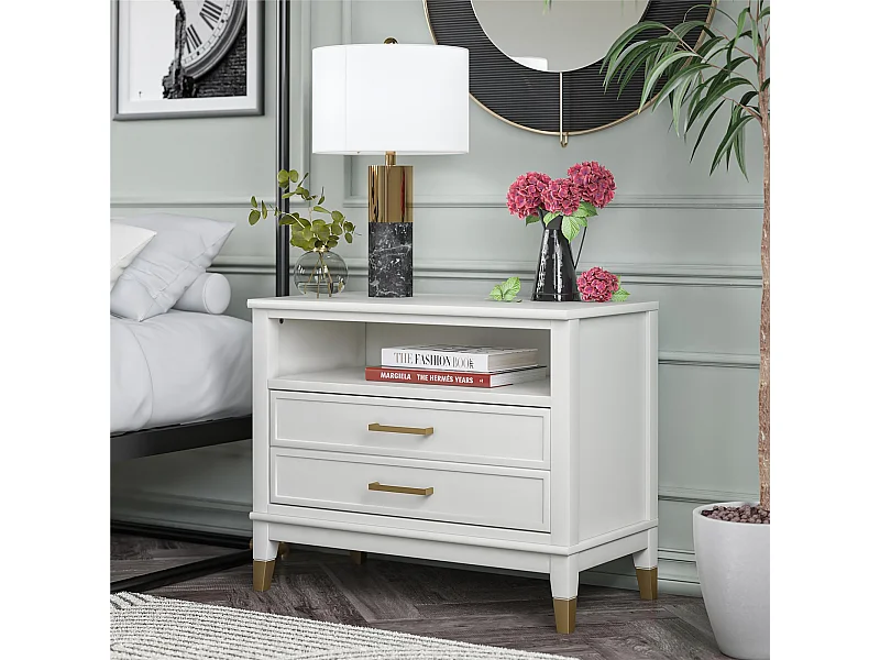 Westerleigh | Nachttisch mit 2 Schubladen und 1 Einlegeboden in Weiß