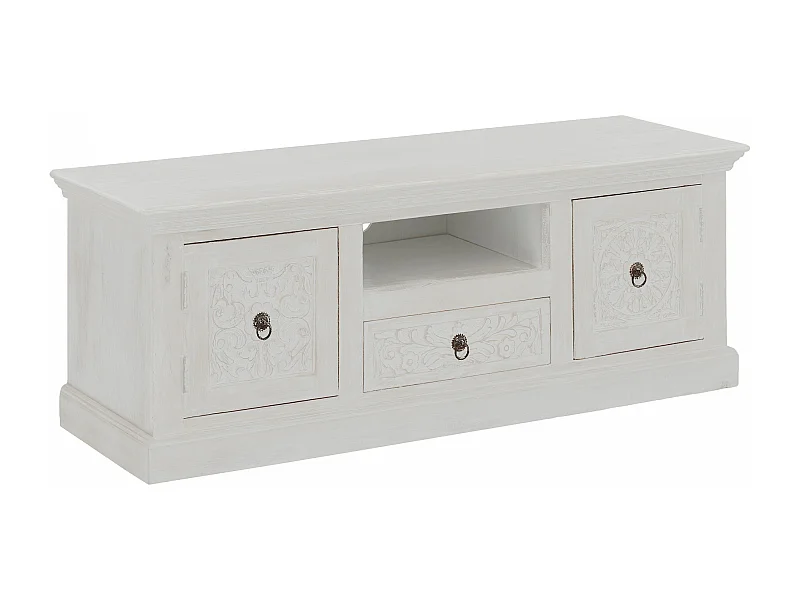 Armário de TV barroco com 2 portas de vidro em MDF cinzento