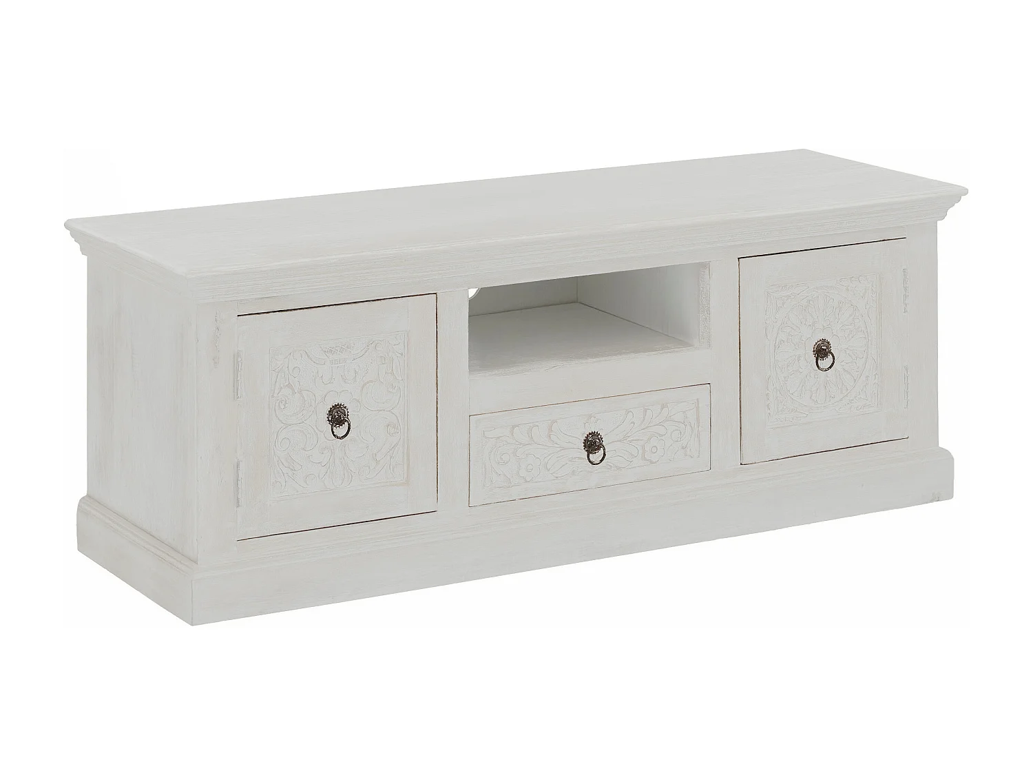 Armário de TV barroco com 2 portas de vidro em MDF cinzento