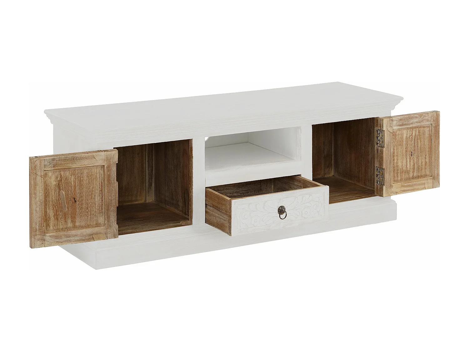 Armário de TV barroco com 2 portas de vidro em MDF cinzento