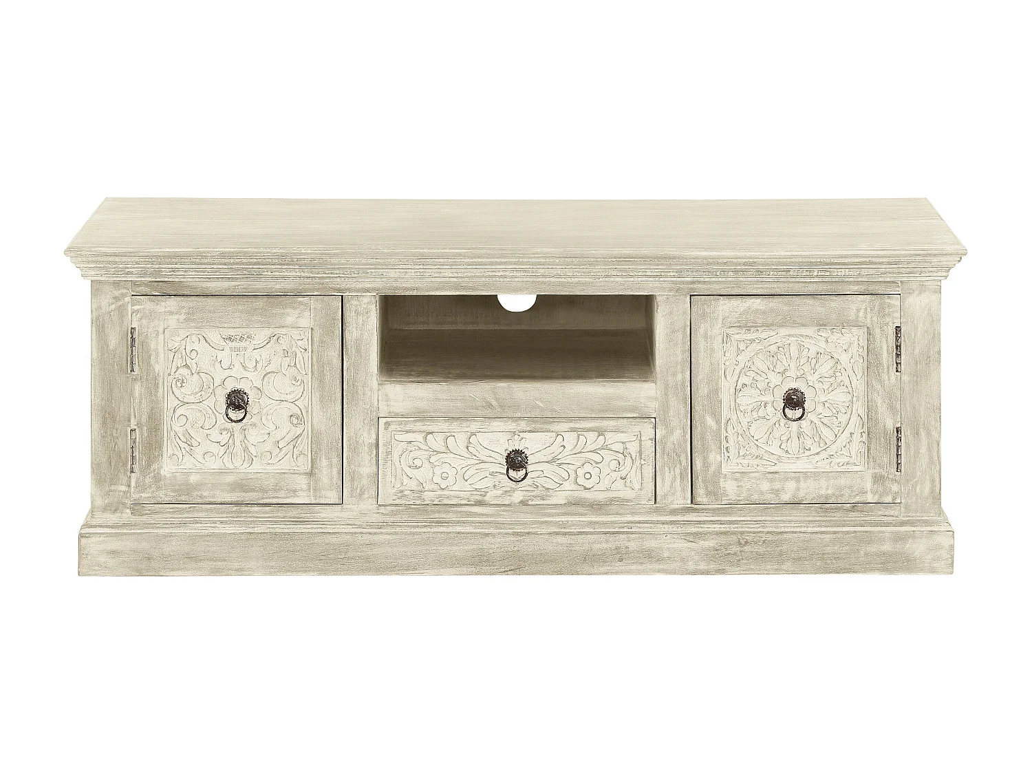 Armário de TV barroco com 2 portas de vidro em MDF cinzento