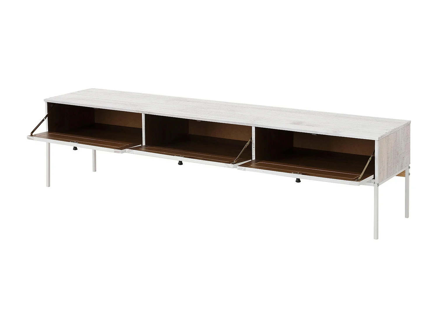 Freya | Meuble TV avec 3 portes basculantes en pin crème blanc