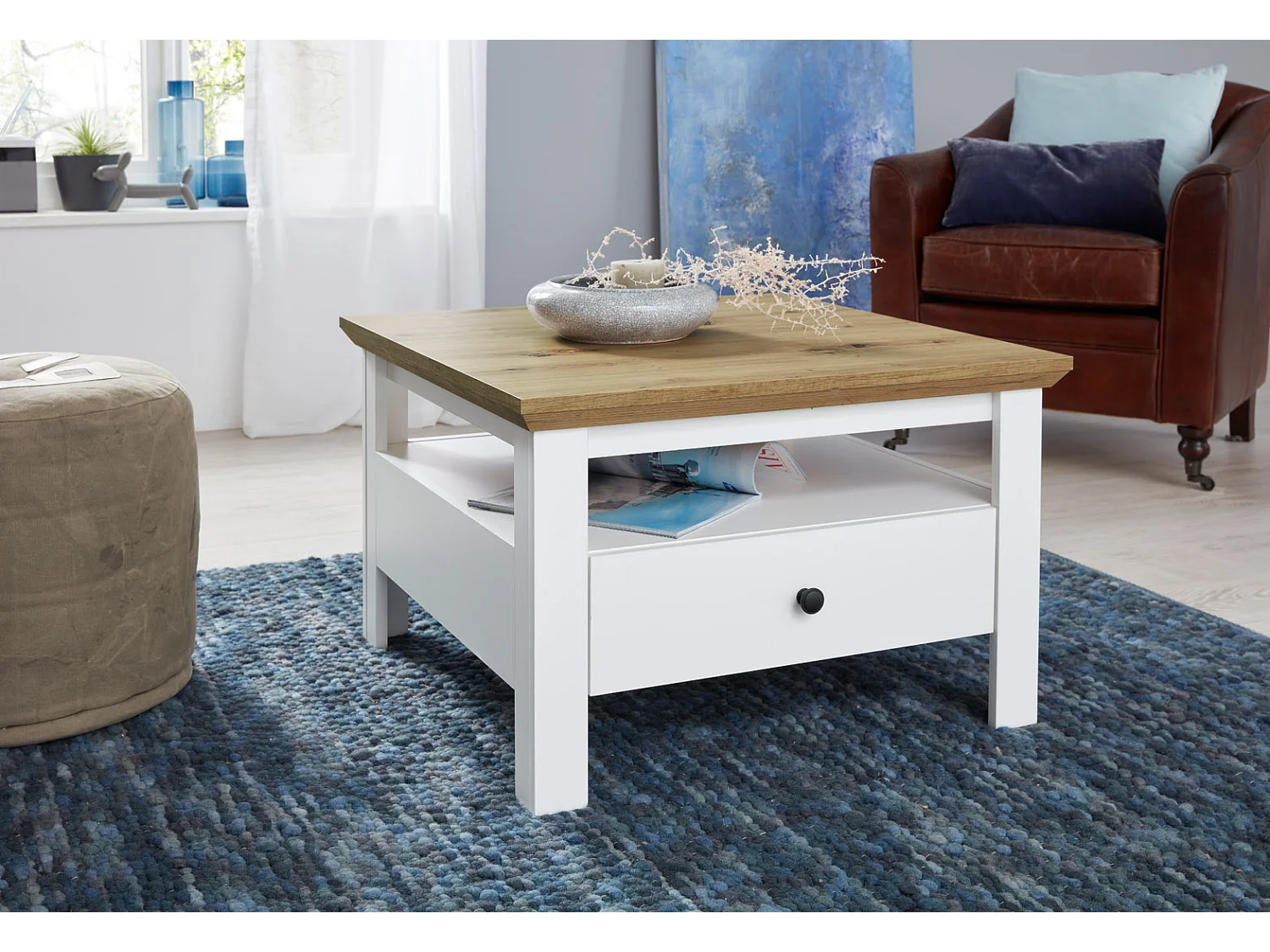 Universal Table basse, 1 compartiment ouvert, imitation chêne, blanc.