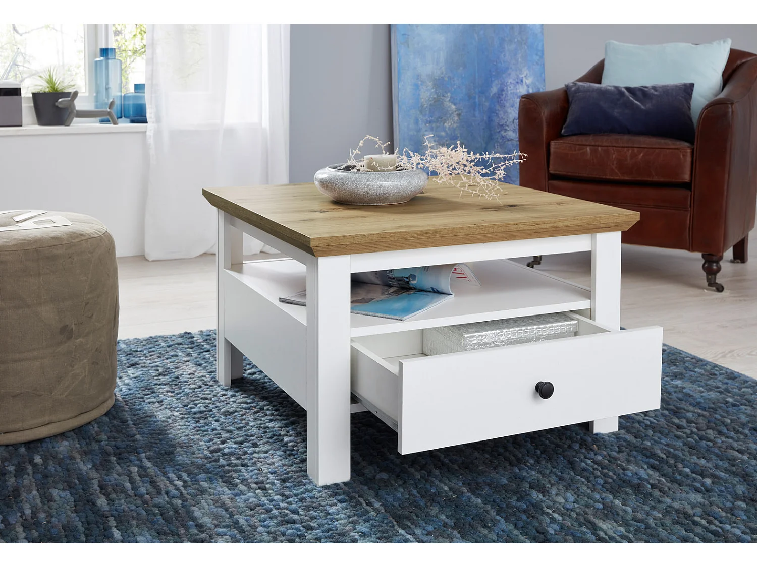 Universal Table basse, 1 compartiment ouvert, imitation chêne, blanc.