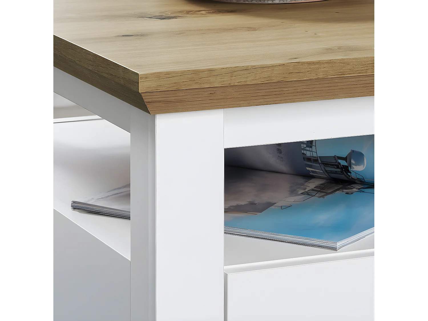 Universal Table basse, 1 compartiment ouvert, imitation chêne, blanc.