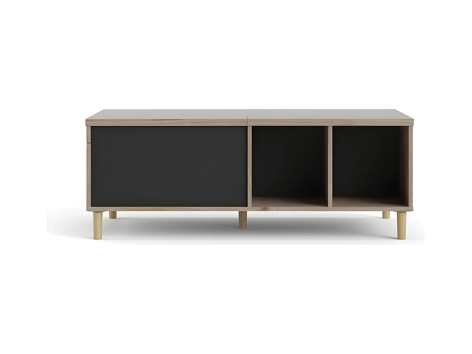 Penny salontafel met uittrekbaar bovenpaneel en 2 vakken Hickory decor en mat zwart.