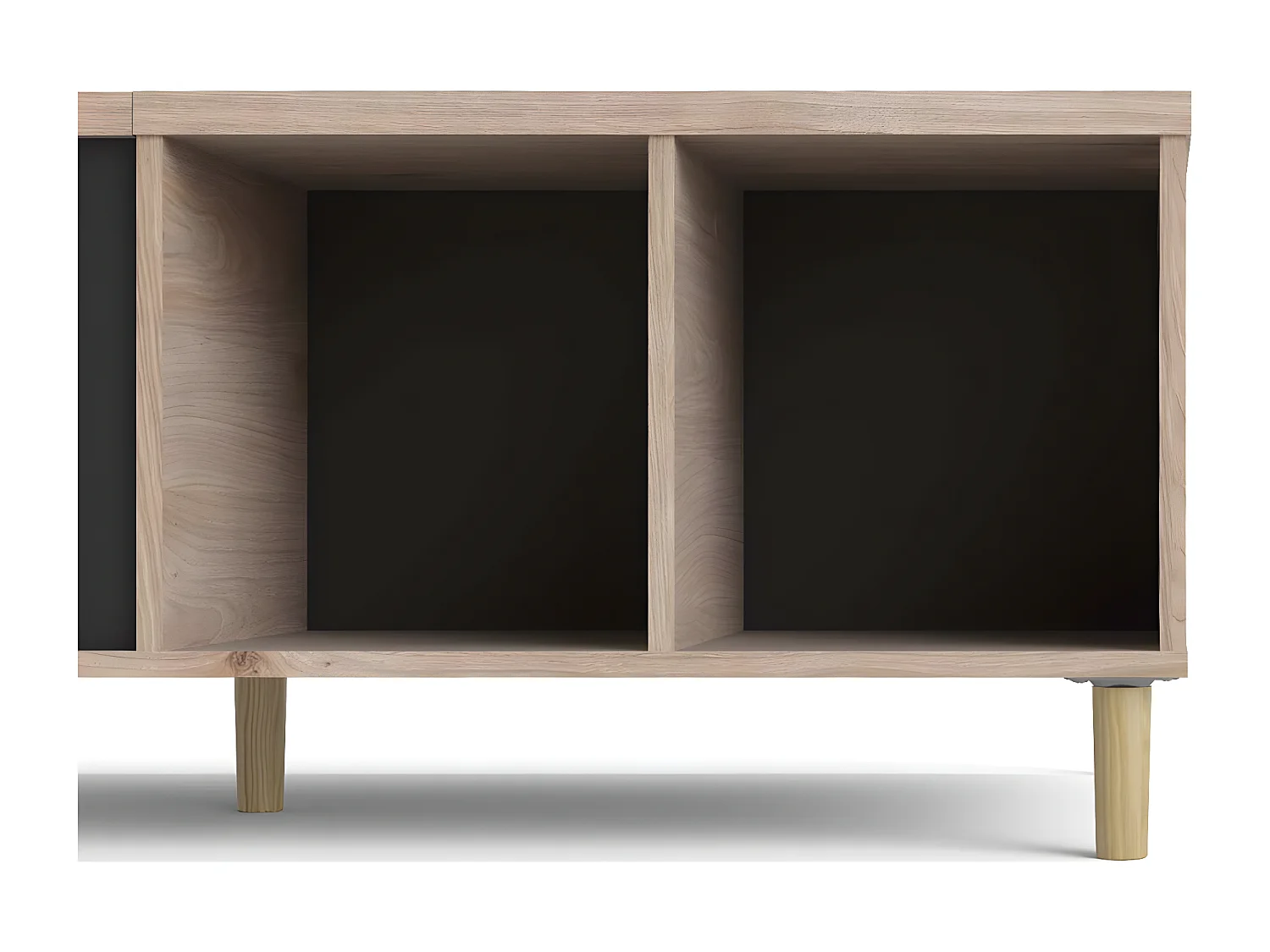 Penny salontafel met uittrekbaar bovenpaneel en 2 vakken Hickory decor en mat zwart.