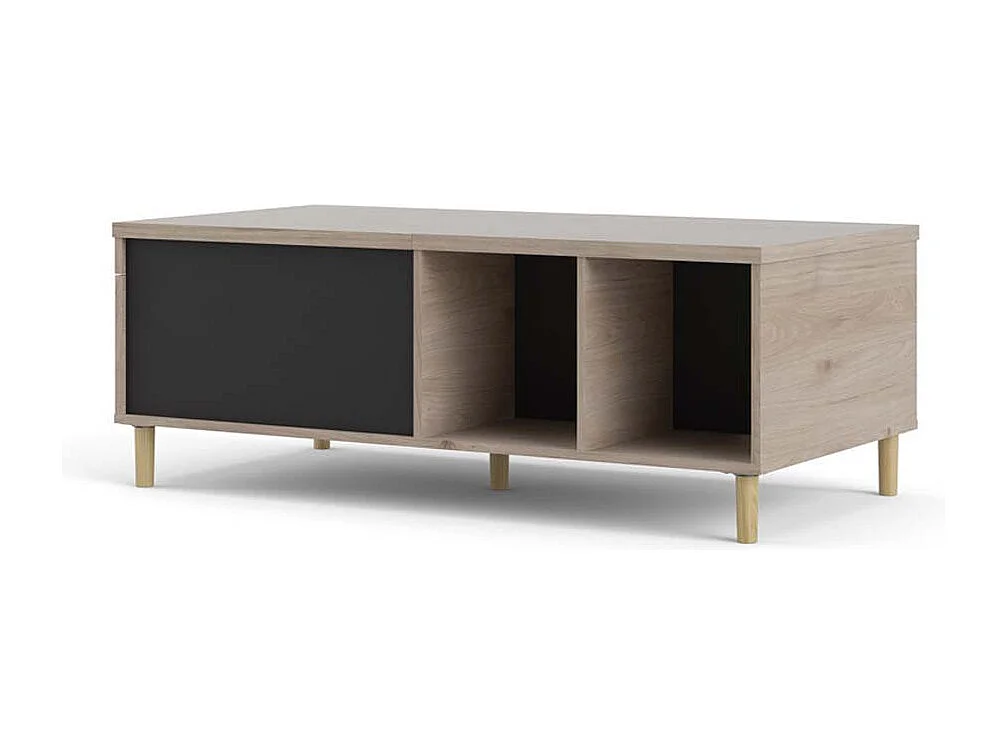 Penny Table basse avec plateau extensible et 2 espaces de rangement, teinte Hickory et noir mat.