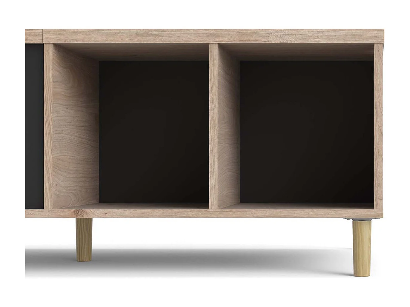 Penny Table basse avec plateau extensible et 2 espaces de rangement, teinte Hickory et noir mat.