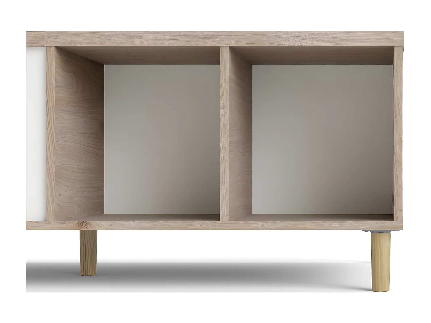 Penny Couchtisch mit ausziehbarer Deckplatte und 2 Fächern Hickory-Dekor und Mattweiß.