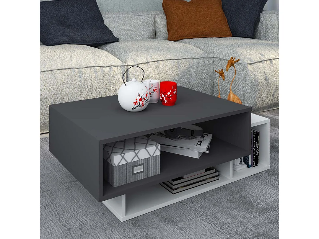 Side table & coffee table Esila White / Anthracite H. 35 x W. 88 x D. 50 cm