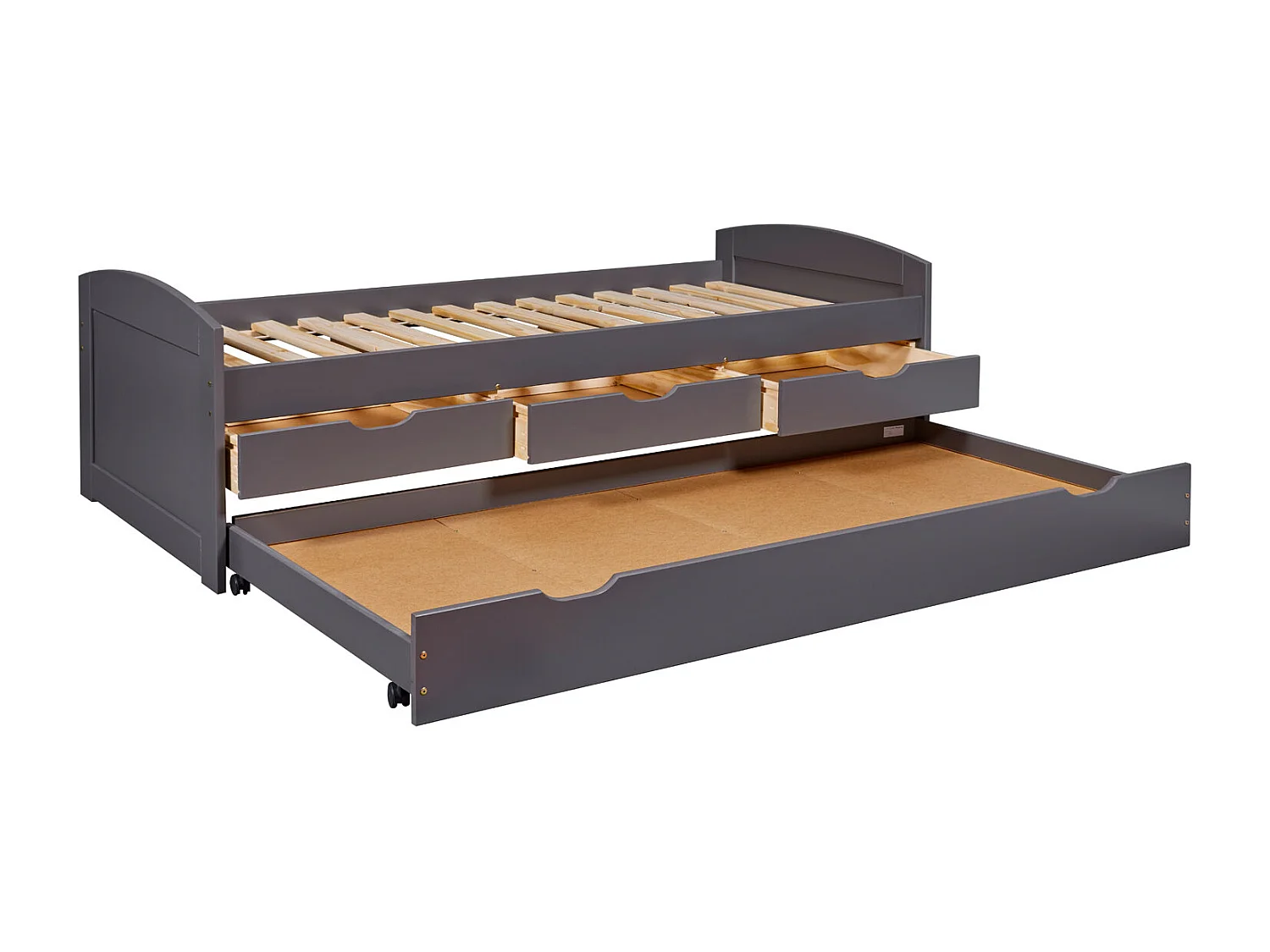 Lena bed met 1 uitschuifbed, 3 laden, incl 1 lattenbodem grijs.