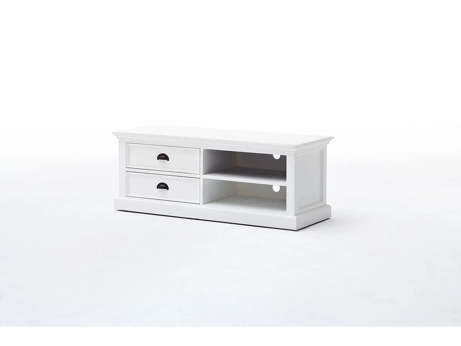 Halifax Meuble TV avec 2 tiroirs et 1 tablette de rangement, blanc.