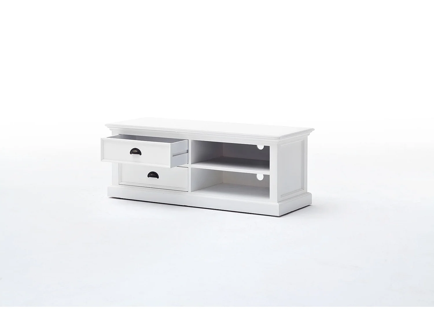 Halifax Meuble TV avec 2 tiroirs et 1 tablette de rangement, blanc.