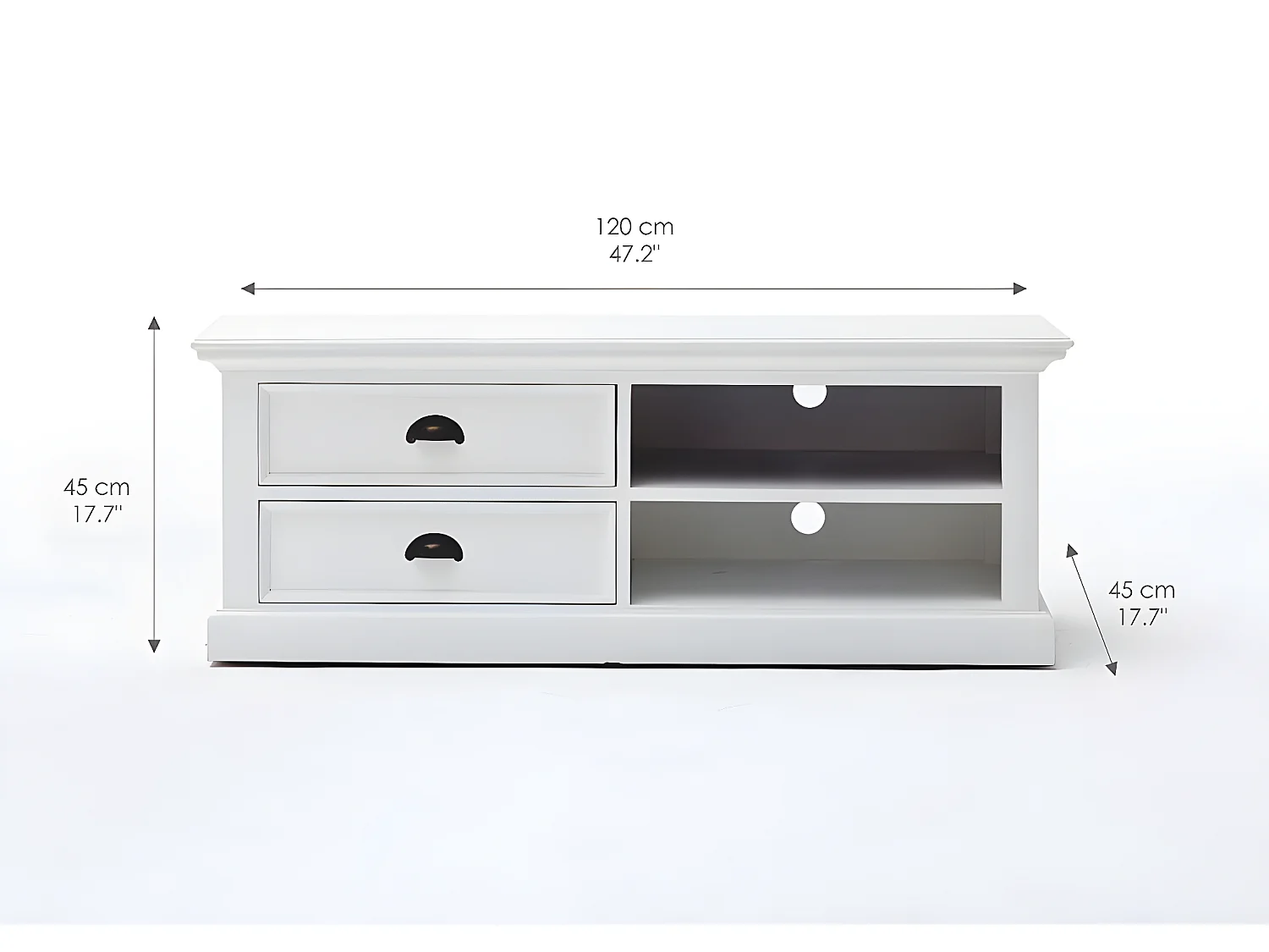 Halifax Meuble TV avec 2 tiroirs et 1 tablette de rangement, blanc.