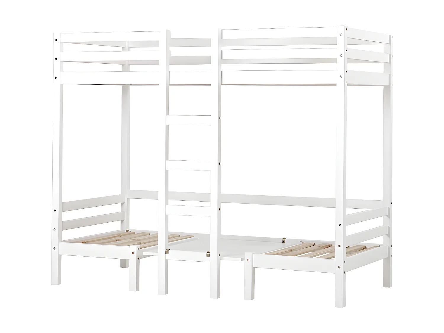 BasicJumbo Lit mezzanine avec canapé, gris, bureau et sommiers à lattes inclus.