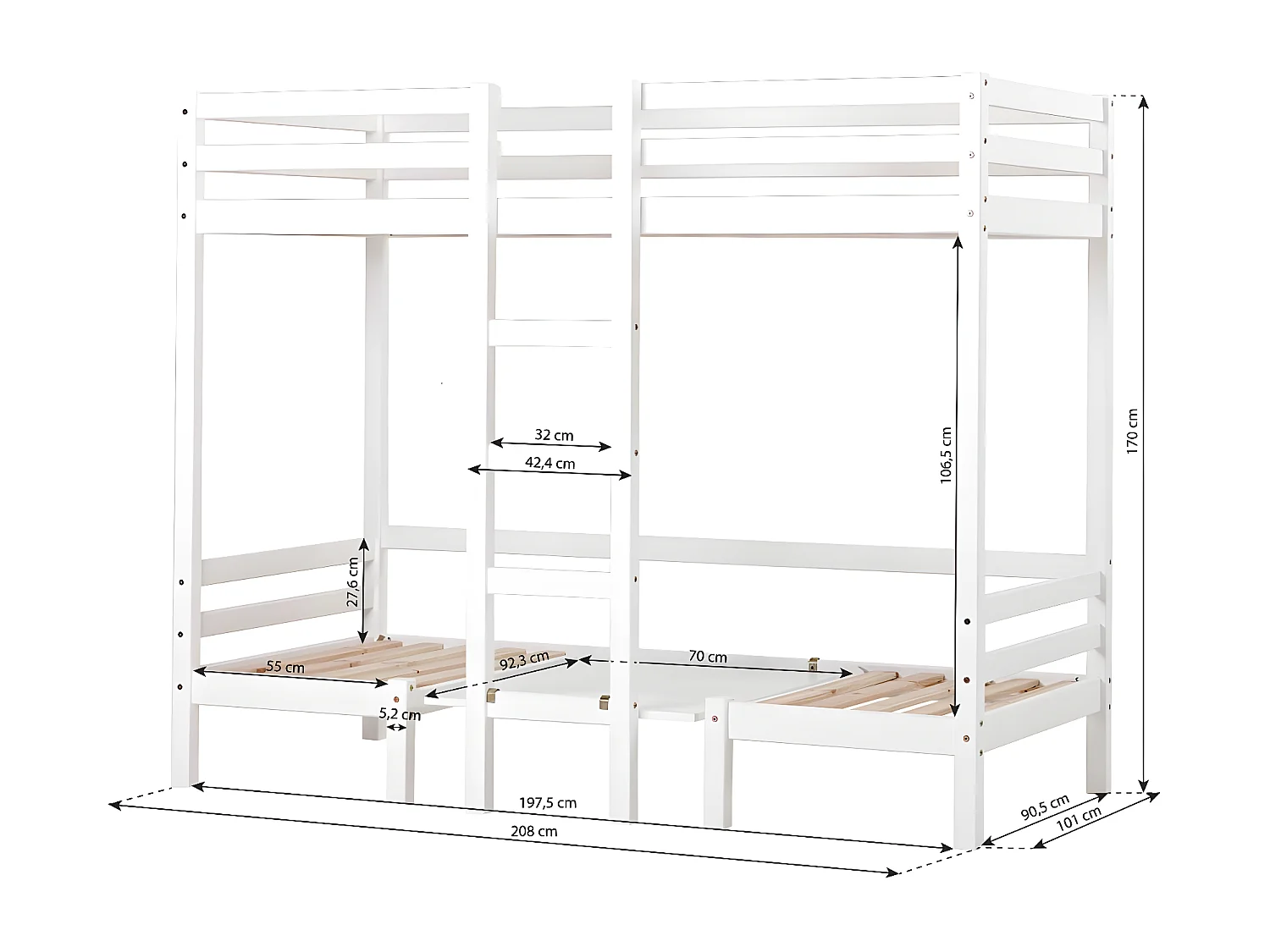 BasicJumbo hoogslaper met grijze bank, bureau en incl. lattenbodems.