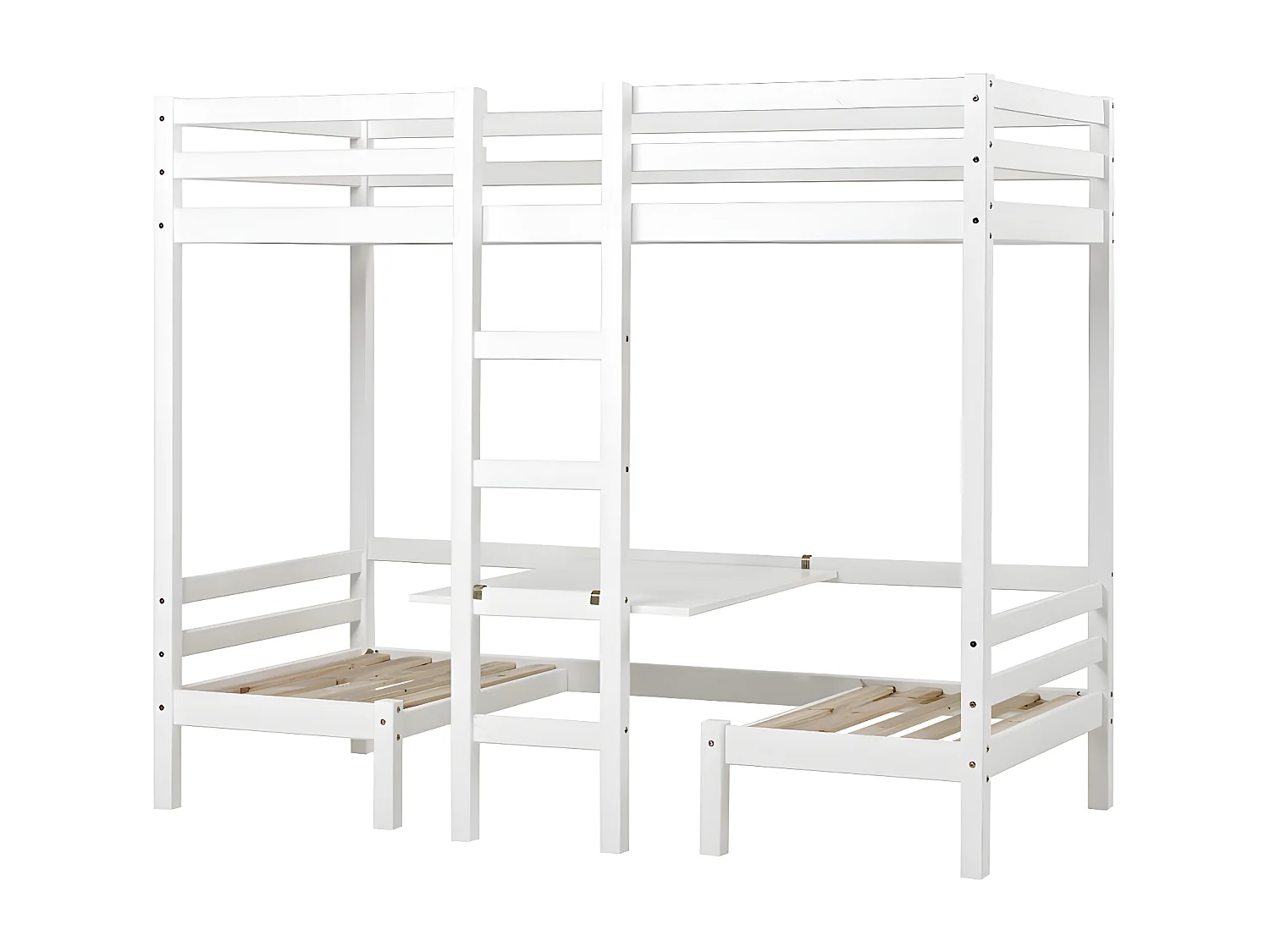 BasicJumbo hoogslaper met grijze bank, bureau en incl. lattenbodems.