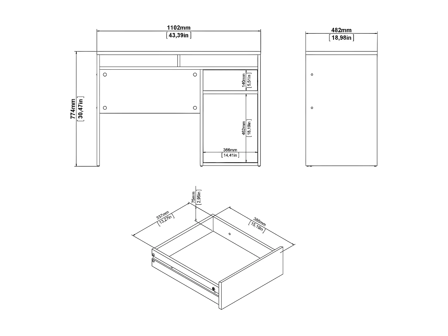 Fula Bureau 1 tiroir et 1 porte, teinte Hickory.