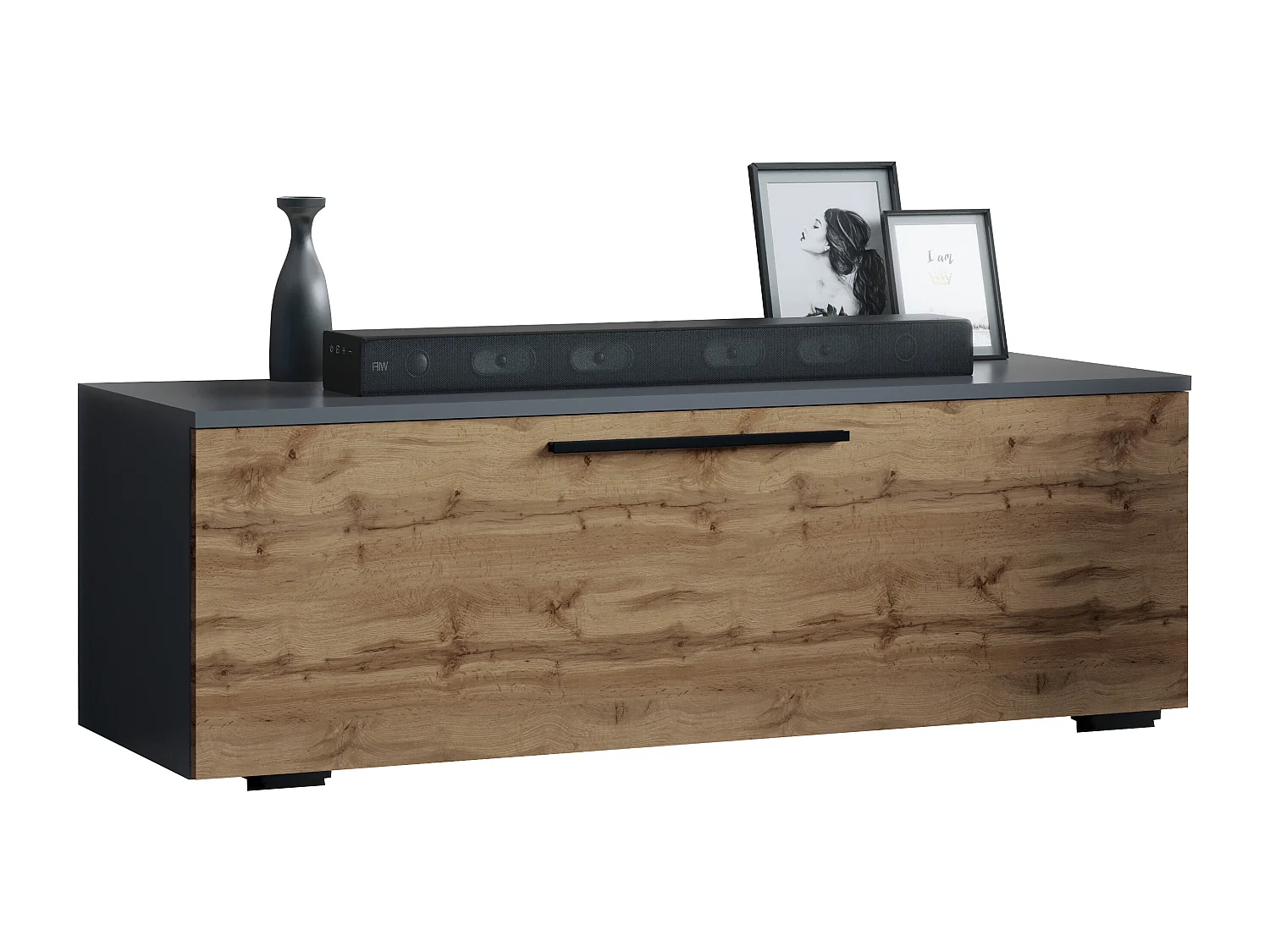 TV Furniture Arila Anthracite / honey oak H. 39 x W. 115 x D. 40 cm