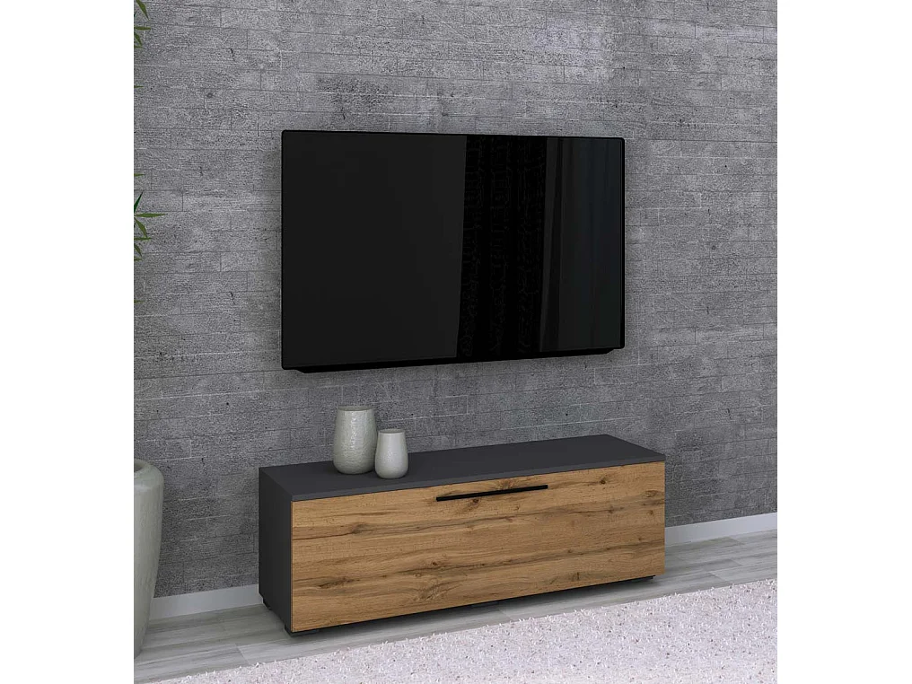 TV Furniture Arila Anthracite / honey oak H. 39 x W. 115 x D. 40 cm