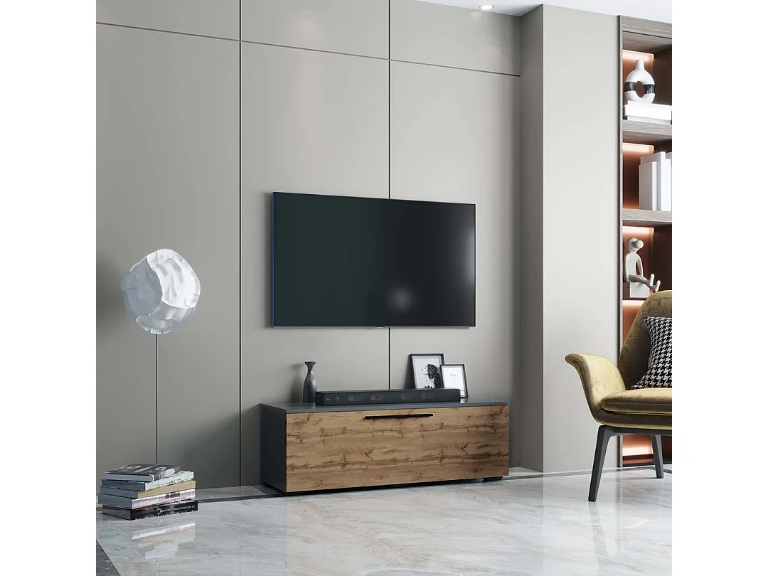 TV Furniture Arila Anthracite / honey oak H. 39 x W. 115 x D. 40 cm
