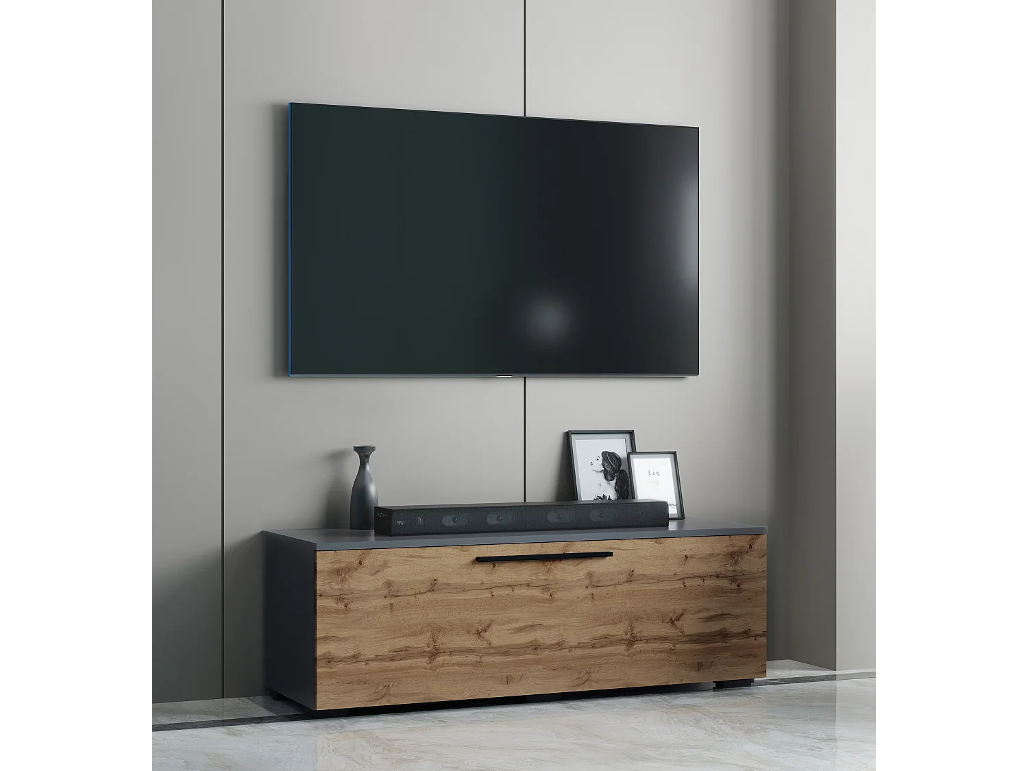 TV Furniture Arila Anthracite / honey oak H. 39 x W. 115 x D. 40 cm
