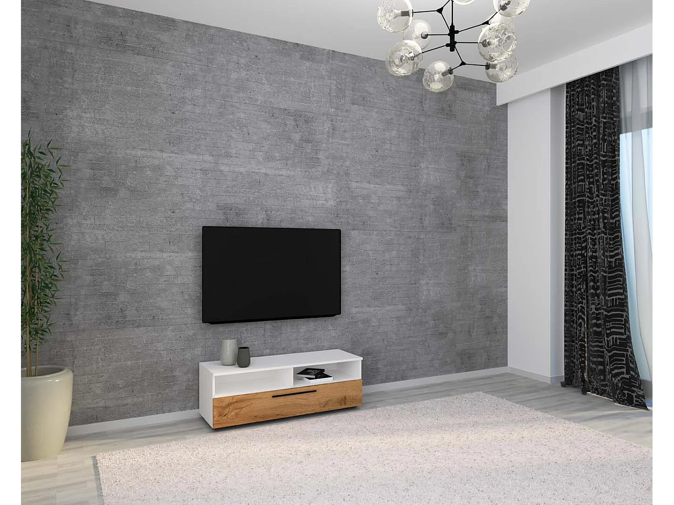 TV Furniture Arila White / Honey oak H. 39 x W. 115 x D. 40 cm