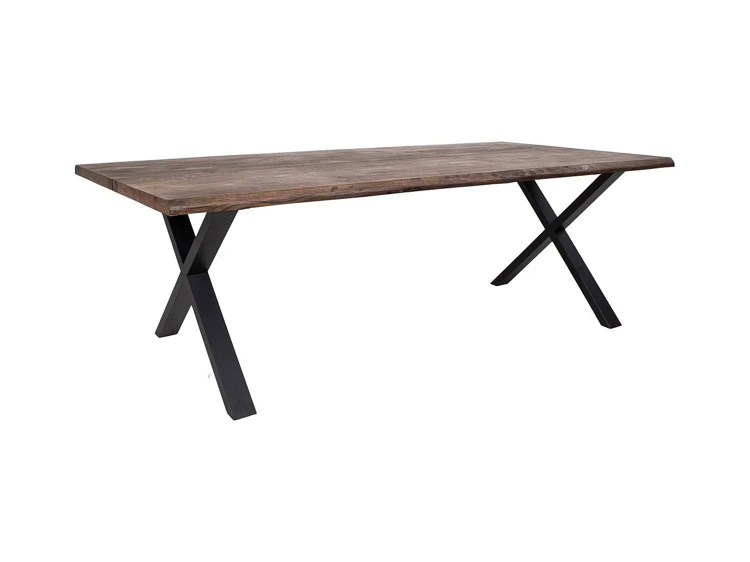 Table à manger industrielle TOULON – Chêne massif & acier noir, design avec bord ondulé-Marron-Largeur 240 cm