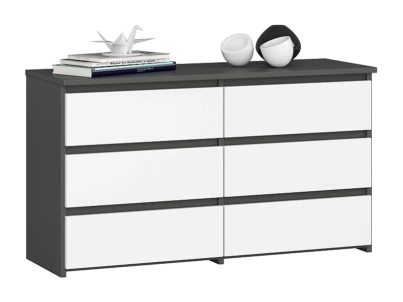 Kommode AKORD CL100 Graphitgrau 100 cm 6 Schubladen Front Weiß B100 x H57 x T35 cm