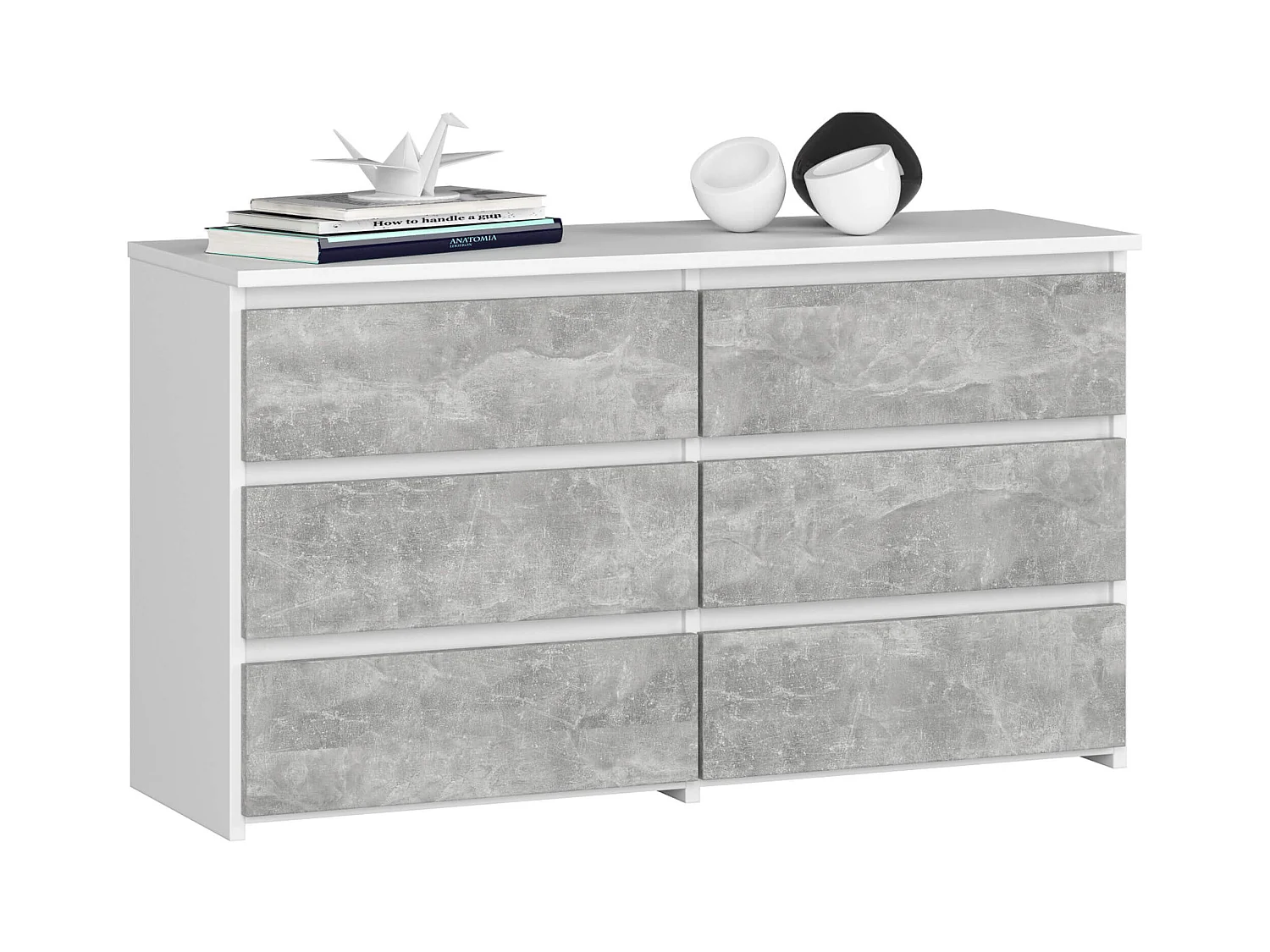 Petite Commode AKORD CL100 Blanche 100 cm 6 tiroirs façade Béton 100x35x57 cm