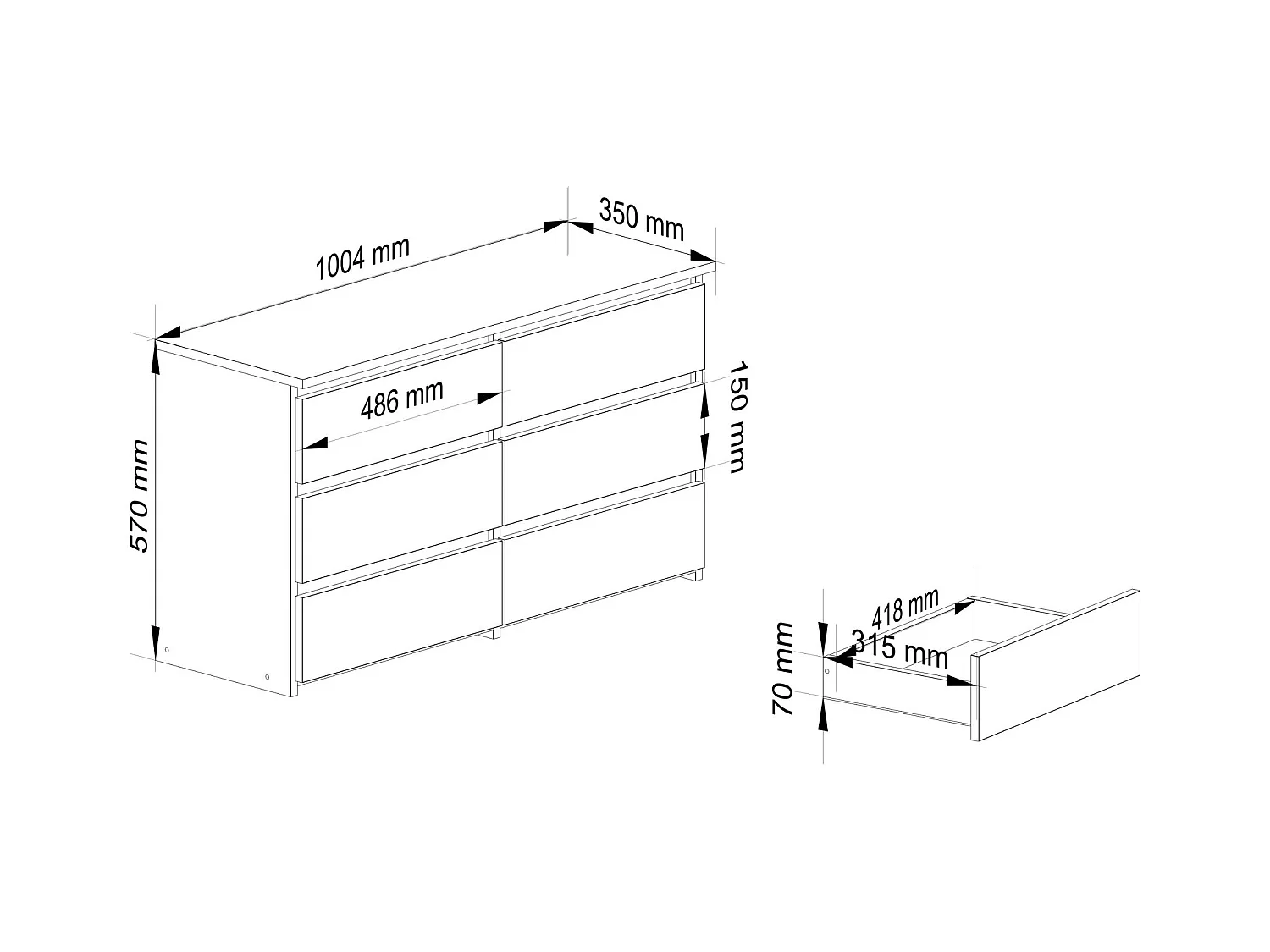 Witte|Beton Dressoir met 6 Lades - Zelfmontage - 100x57x35cm - Mat Afwerking