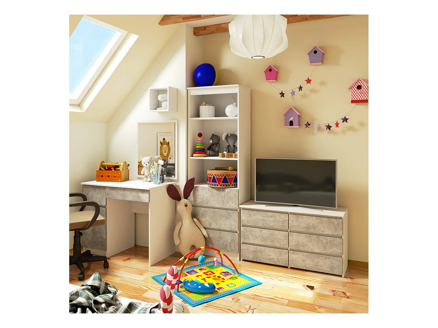 Witte|Beton Dressoir met 6 Lades - Zelfmontage - 100x57x35cm - Mat Afwerking