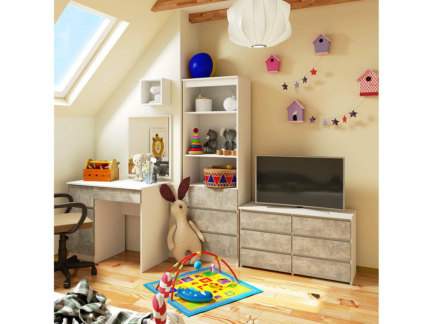 Witte|Beton Dressoir met 6 Lades - Zelfmontage - 100x57x35cm - Mat Afwerking