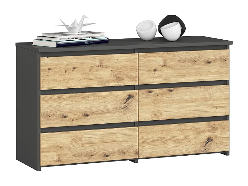 Ladekast CL100 met 6 Lades / AKORD Furniture Factory / Grafietgrijs - Eiken / 100 x 57 x 35 cm