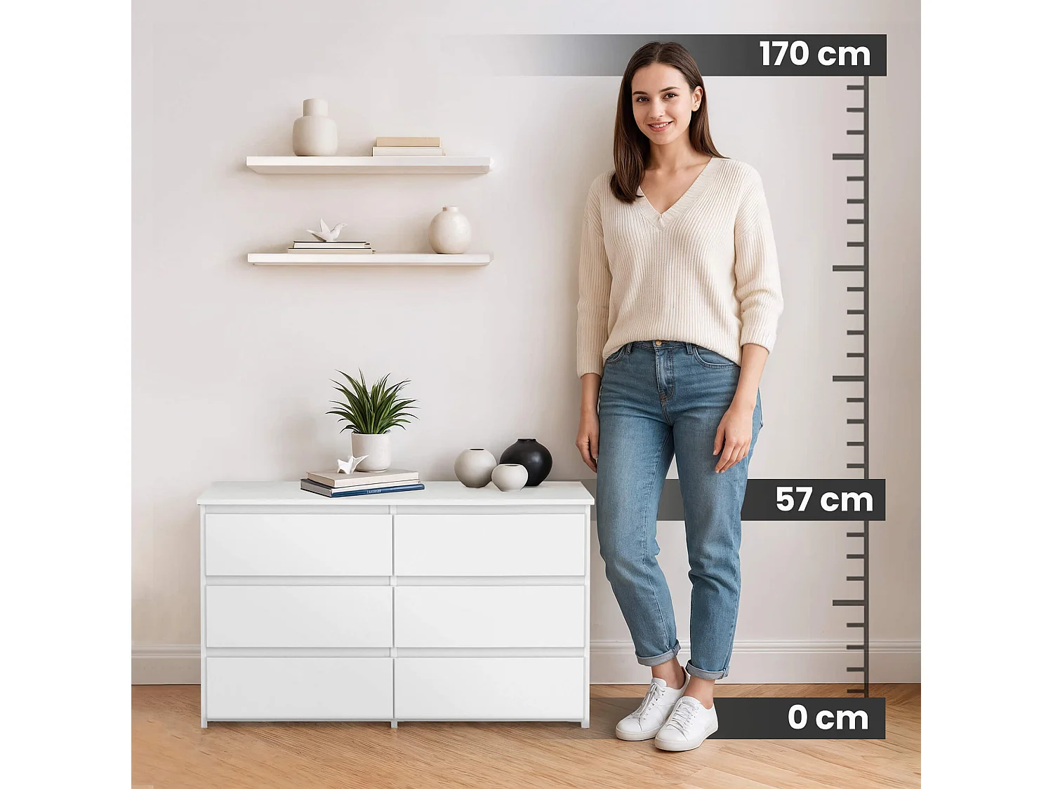 Komoda AKORD CL100 Biała 100 cm 6 szuflad kolor Biały mat 100x35x57 cm