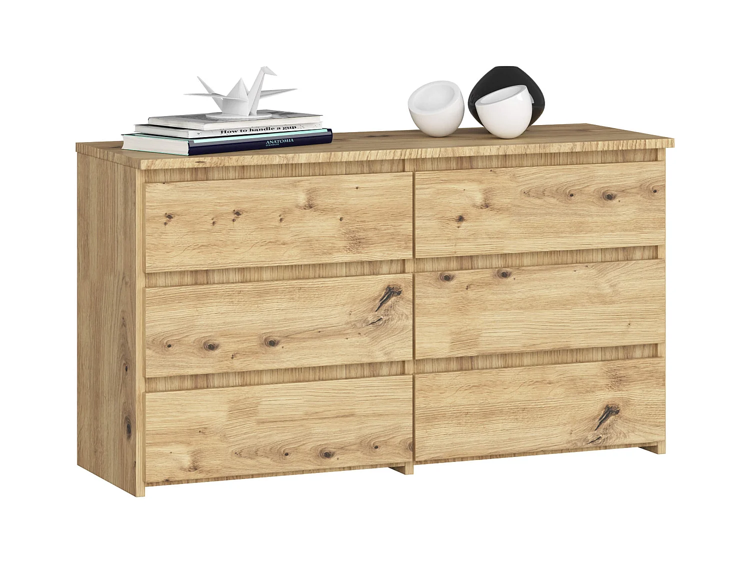Petite Commode AKORD CL100 Chêne Artisan 100 cm 6 tiroirs façade Chêne Artisan 100x35x57 cm