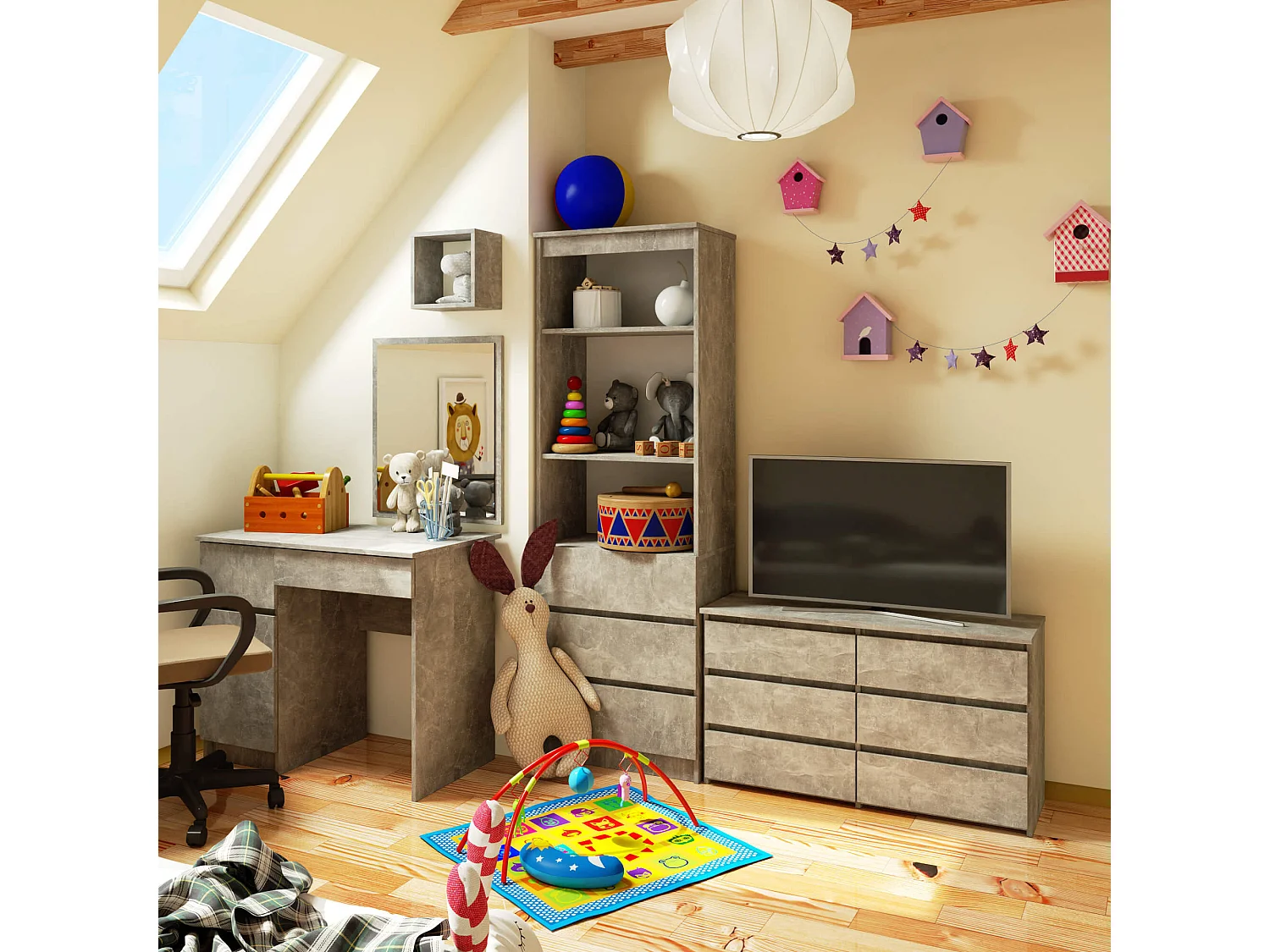 Kommode AKORD CL100 Beton 100 cm 6 Schubladen B100 x H57 x T35 cm