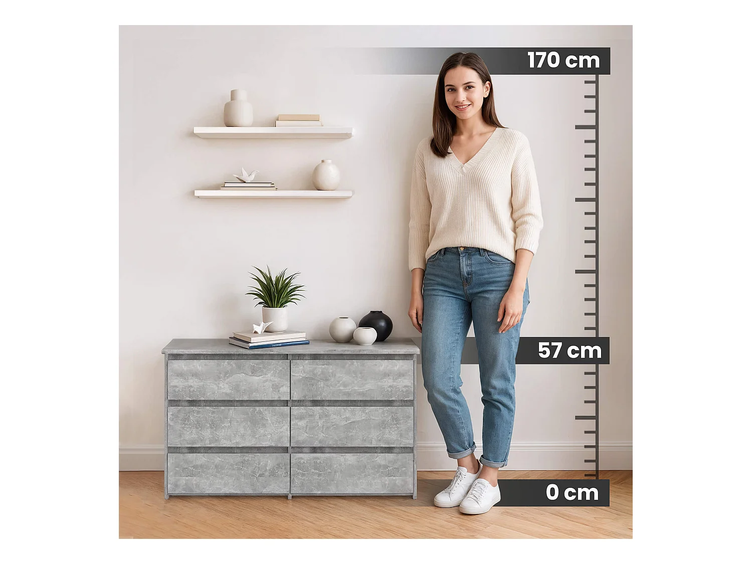 Komoda AKORD CL100 Szary Beton 100 cm 6 szuflad kolor Beton mat 100x35x57 cm