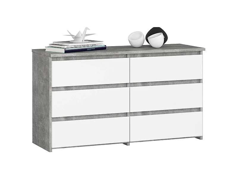 Petite Commode AKORD CL100 Béton 100 cm 6 tiroirs façade Blanche 100x35x57 cm