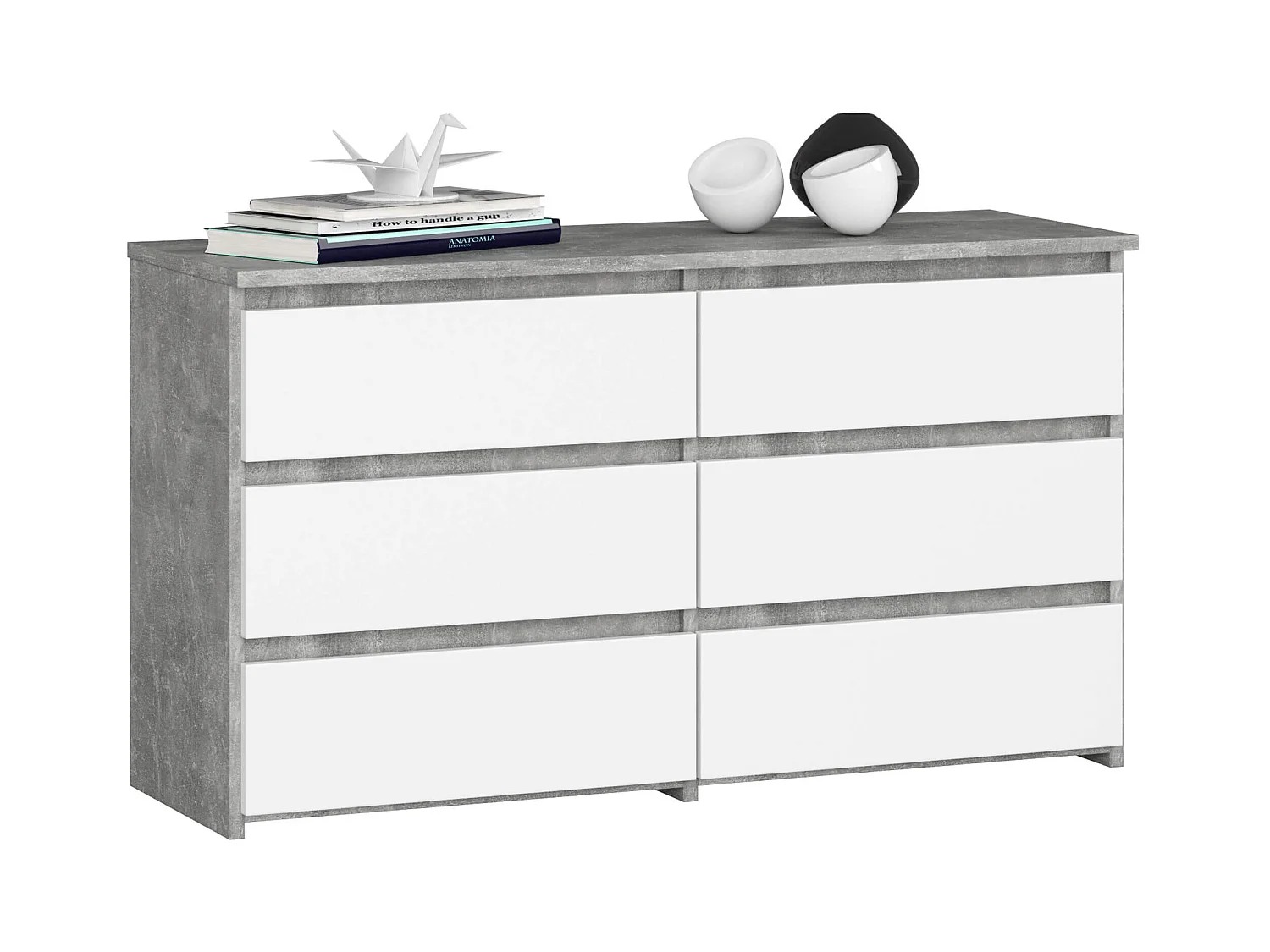 Petite Commode AKORD CL100 Béton 100 cm 6 tiroirs façade Blanche 100x35x57 cm
