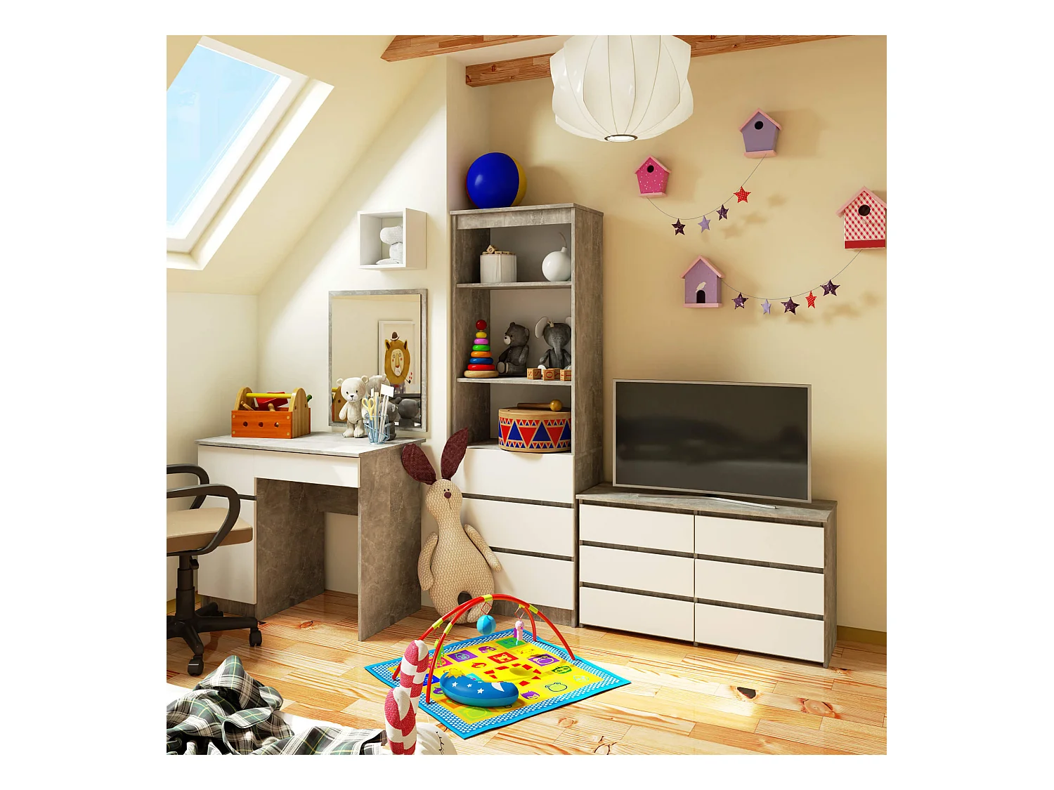 Komoda AKORD CL100 Szary Beton 100 cm 6 szuflad kolor Biały mat 100x35x57 cm