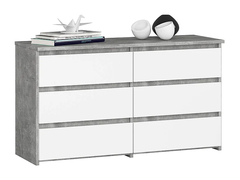 Petite Commode AKORD CL100 Béton 100 cm 6 tiroirs façade Blanche 100x35x57 cm
