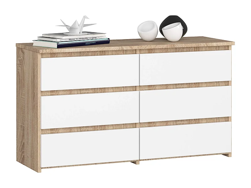 Kommode AKORD CL100 Sonoma-Eiche 100 cm 6 Schubladen Front Weiß B100 x H57 x T35 cm