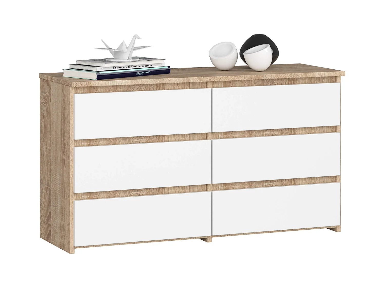 Petite Commode AKORD CL100 Chêne Sonoma 100 cm 6 tiroirs façade Blanche 100x35x57 cm
