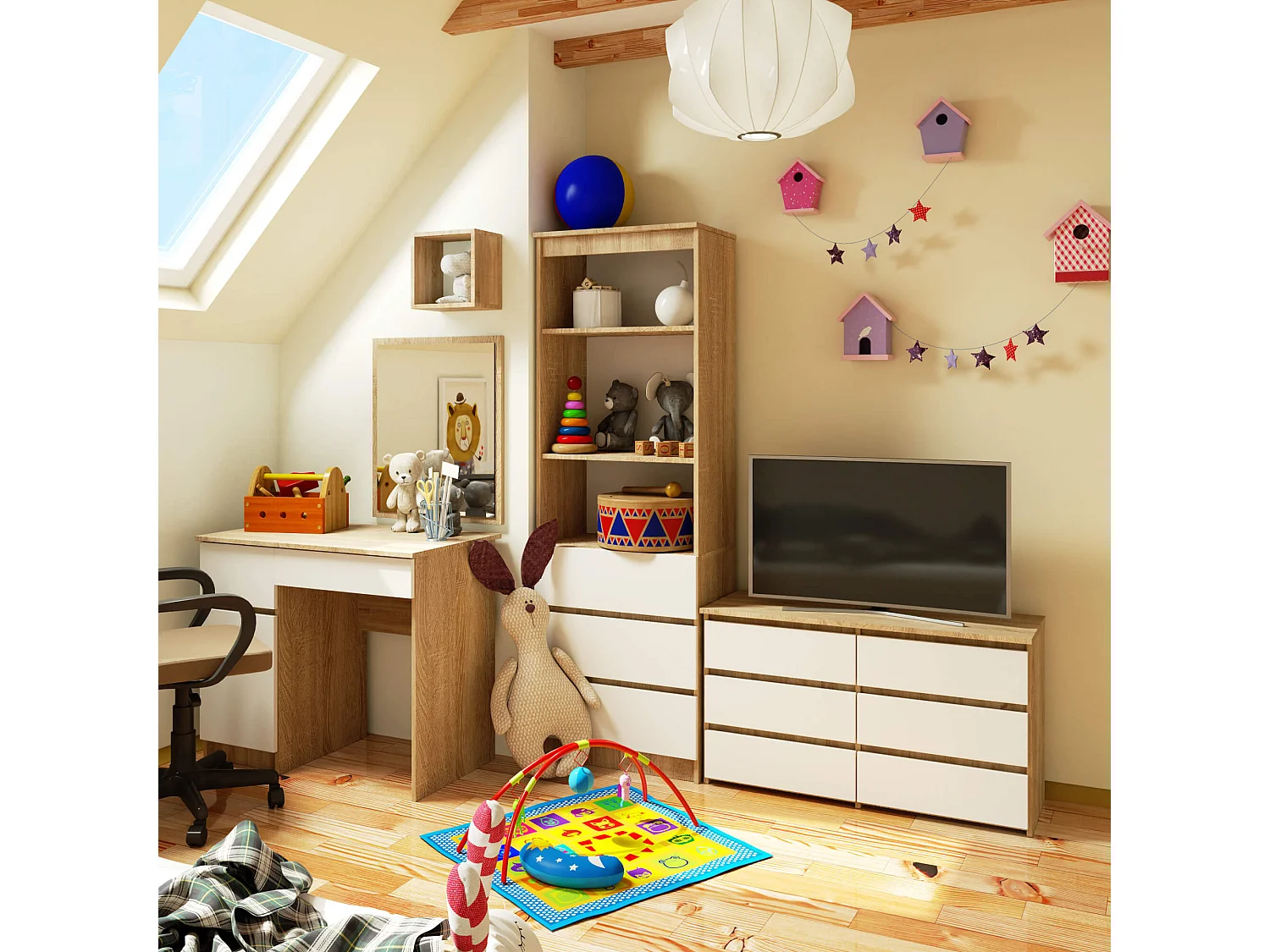 Petite Commode AKORD CL100 Chêne Sonoma 100 cm 6 tiroirs façade Blanche 100x35x57 cm