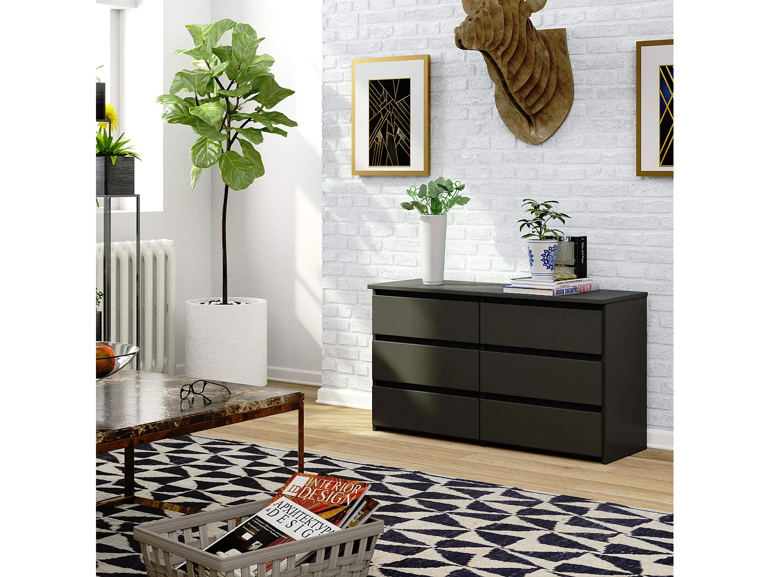 Kommode AKORD CL100 Graphitgrau 100 cm 6 Schubladen B100 x H57 x T35 cm