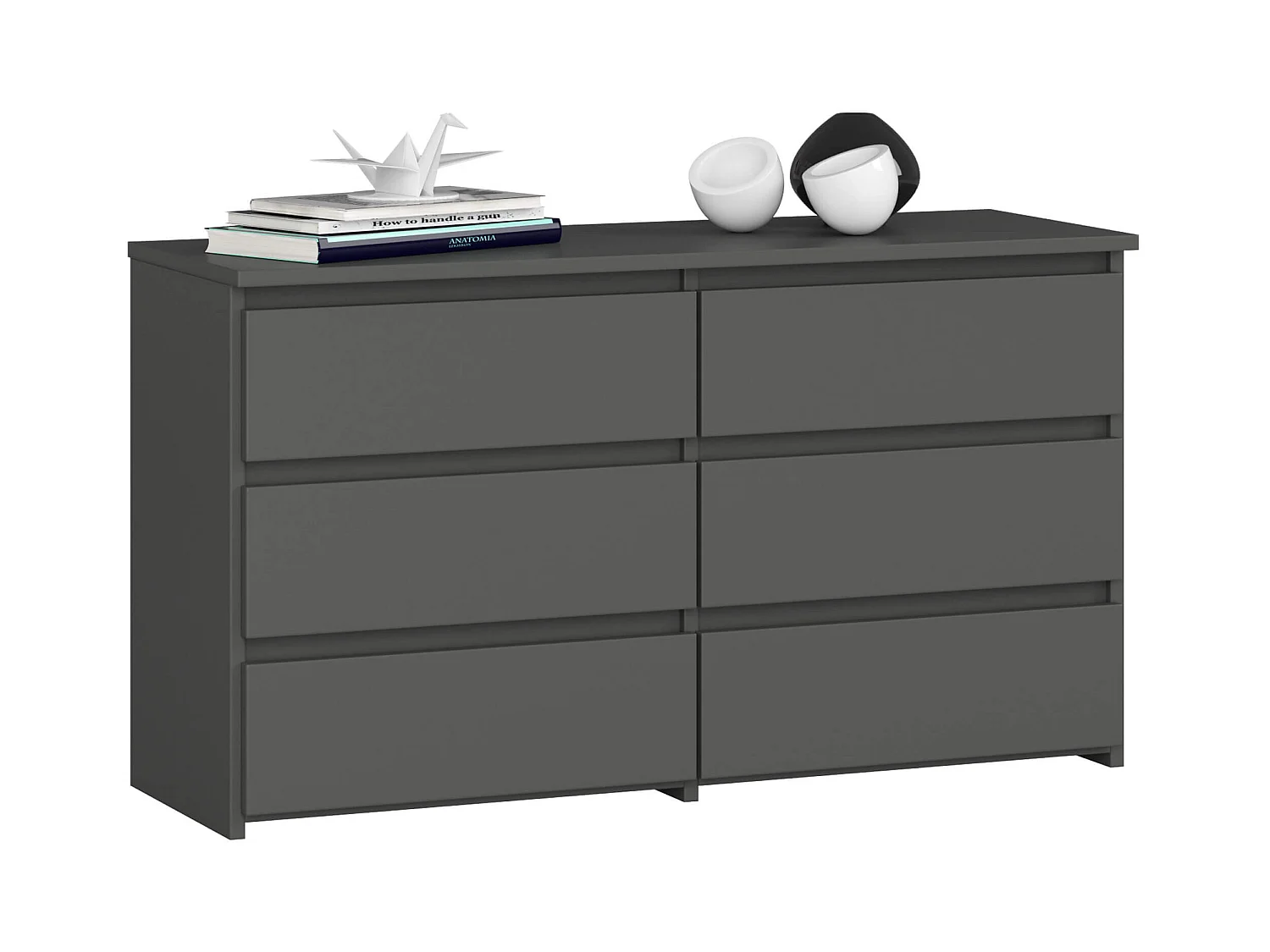 Petite Commode AKORD CL100 Gris Graphite 100 cm 6 tiroirs façade Gris Graphite 100x35x57 cm