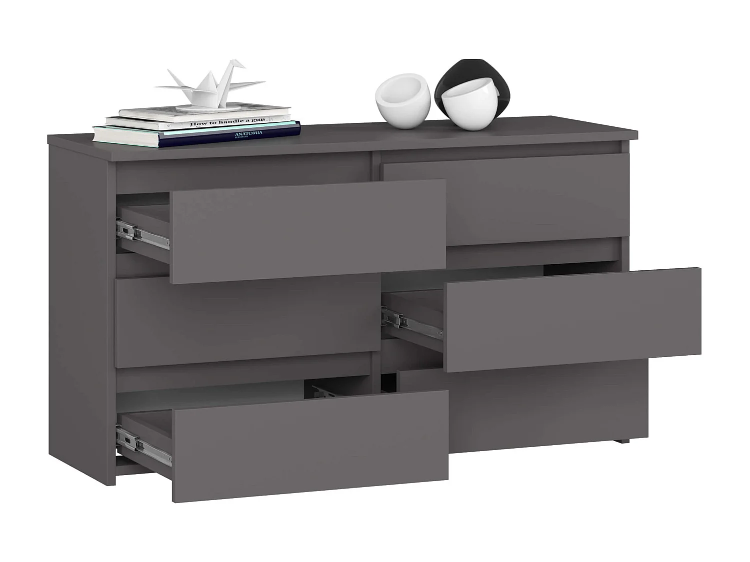 Komoda AKORD CL100 Grafit Szary 100 cm 6 szuflad kolor Grafit Szary mat 100x35x57 cm