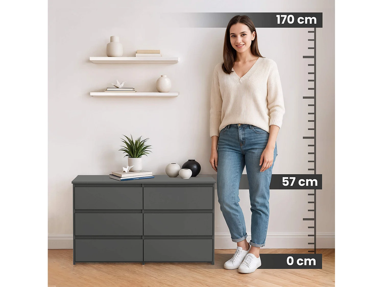 Cassettiera AKORD CL100 Cassettiera Grigia Grafite 100 cm 6 cassetti 100x35x57 cm